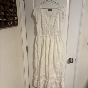 White Tiered Ruffled Maxi Dress V-Neck